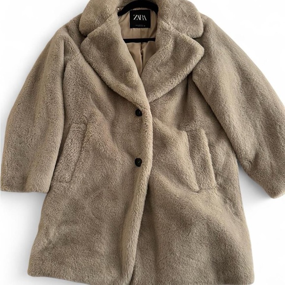 Zara Beige Plush Coat - Picture 1 of 4